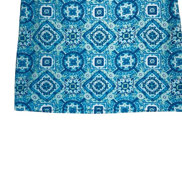 Talbots A-Line Skirt medallion canvas cotton aqua blue & white size 10 petites - Picture 6 of 12